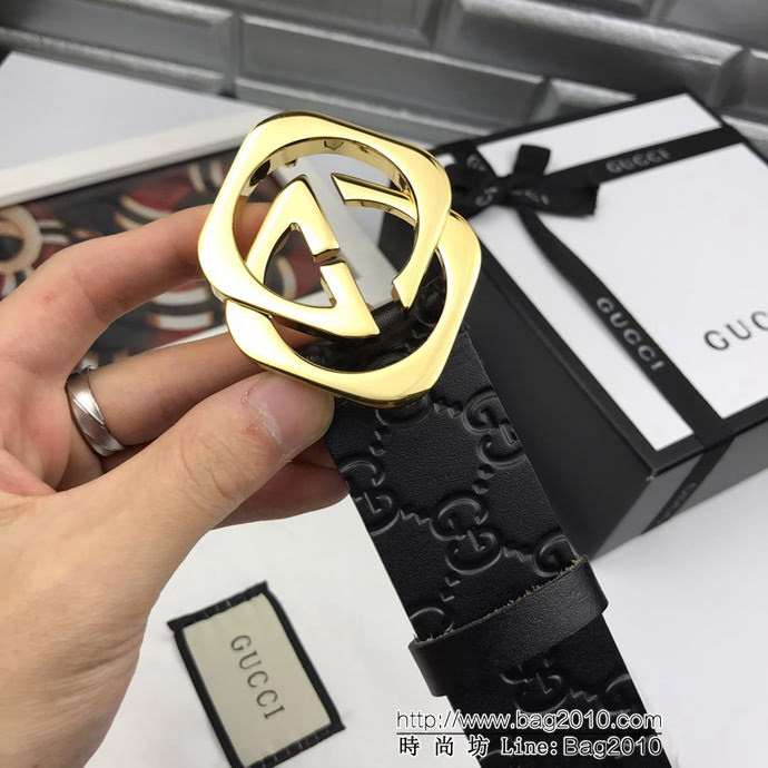 GUCCI古馳 官網經典款 原單品質 義大利單層樹膏皮壓花 專櫃對版 403944 雙層菱形扣 男士皮帶  xfp1462